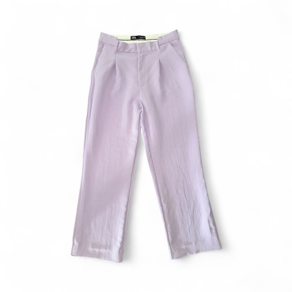 ZARA Lilac Wide Leg High Waist Trousers Women’s Sz S Tailored Dress Pants - Picture 2 of 11
